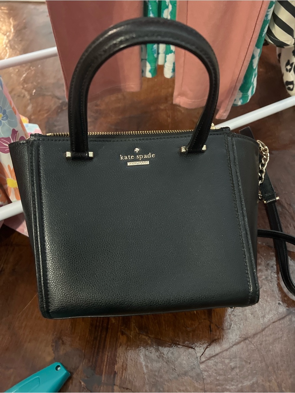 kate spade Black Leather Top-Handle Satchel with Chain Strap
